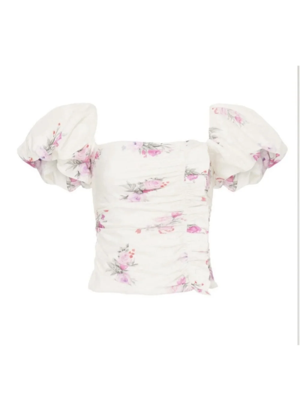 LoveShackFancy Dalima Top 2 Spanish Lavender Puff Sleeve Square Neck Zip Ruffles